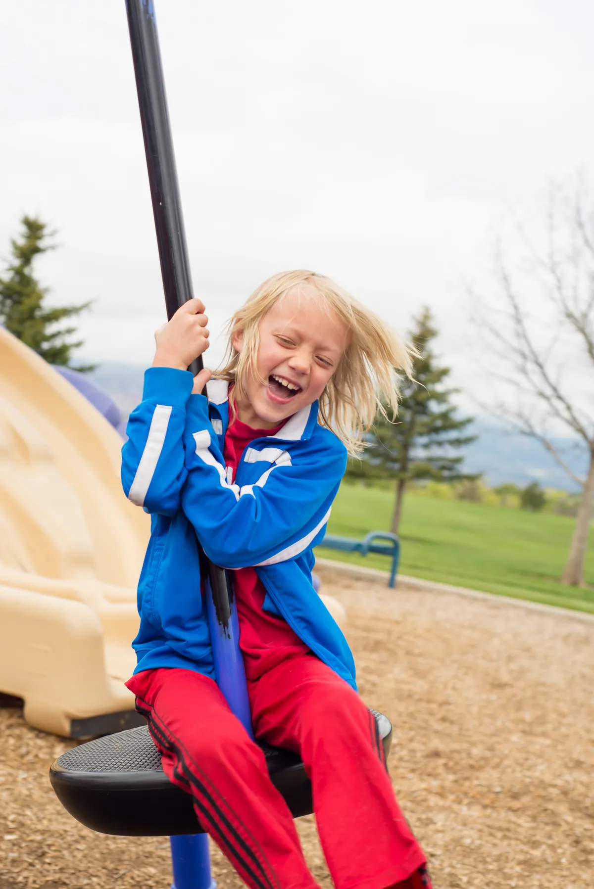 A child playing at a church playground